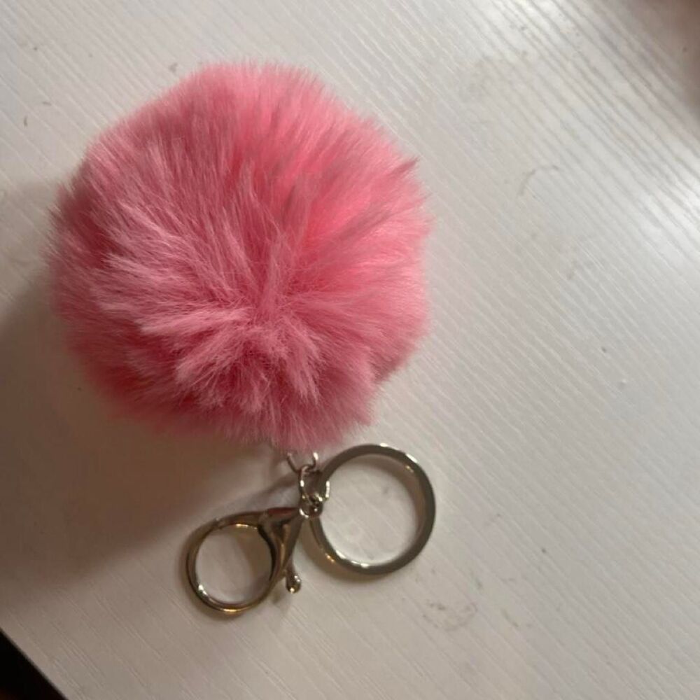 Pink pom pom keychain